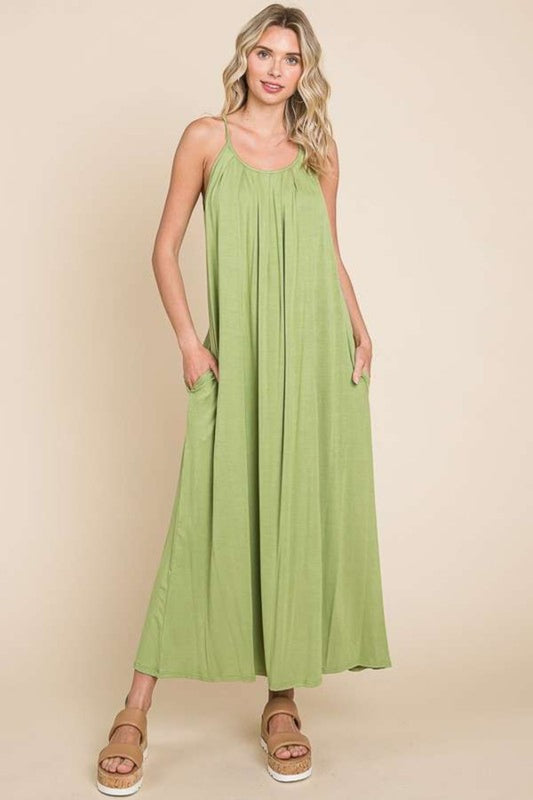Culture Code Pleated Front Neck Maxi Dress