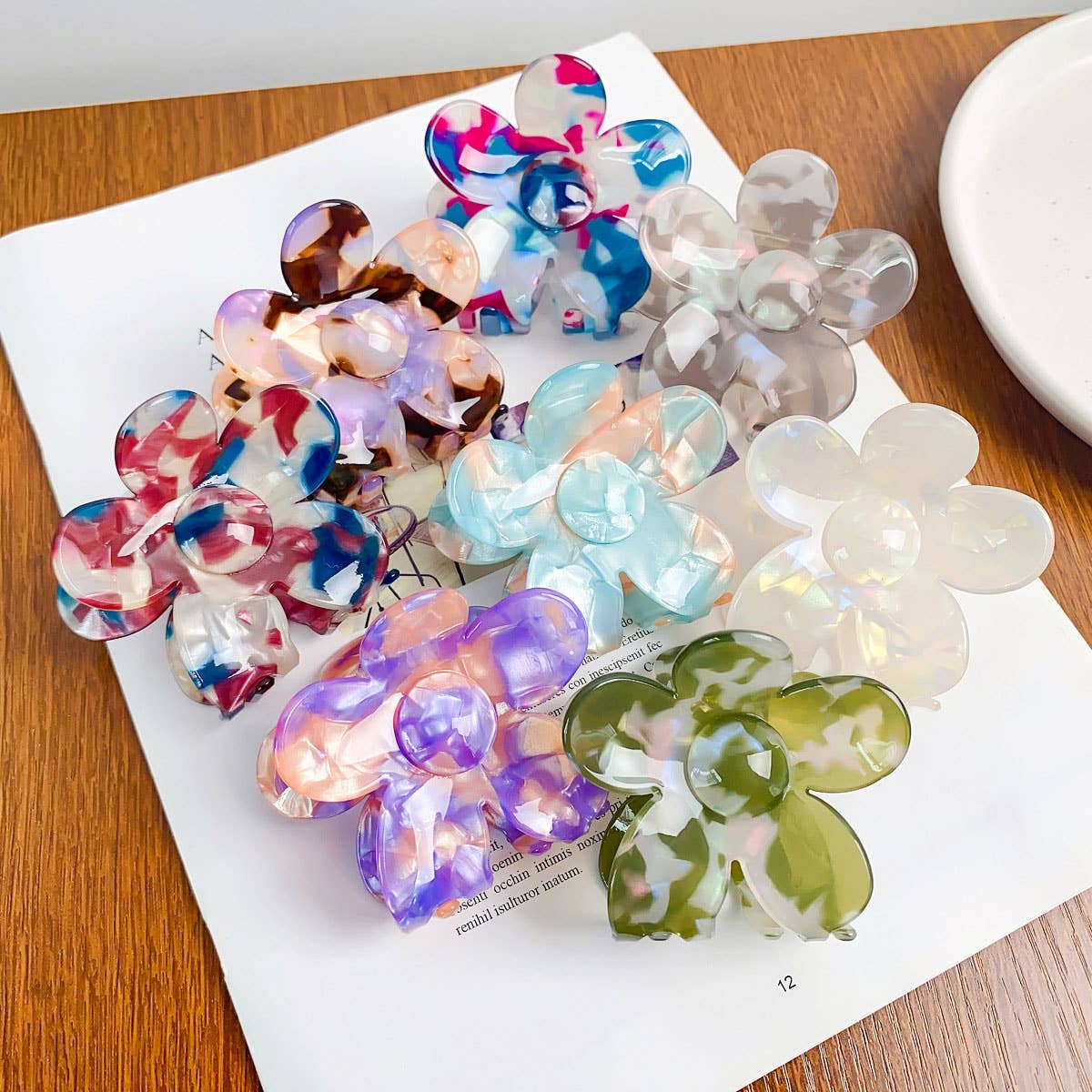 2.67"IN FLOWERS HAIR CLAW CLIPS_COLOUR MIXTURE_CWAHA0389: GREY / (OS) 3