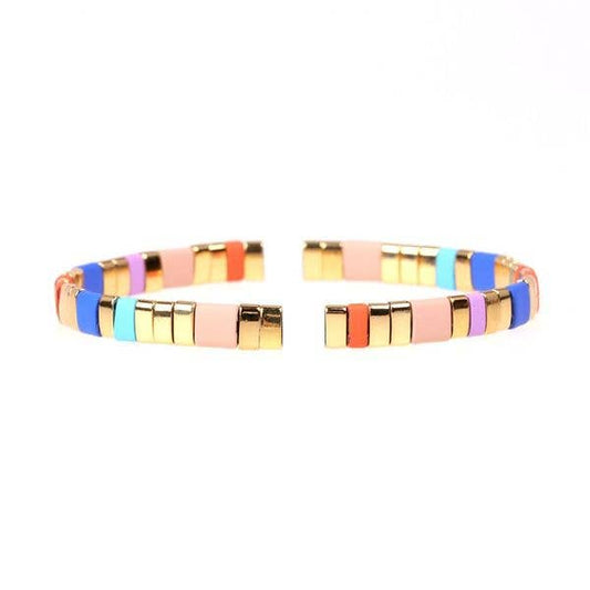 Gold Rainbow Glass Tila Bracelet
