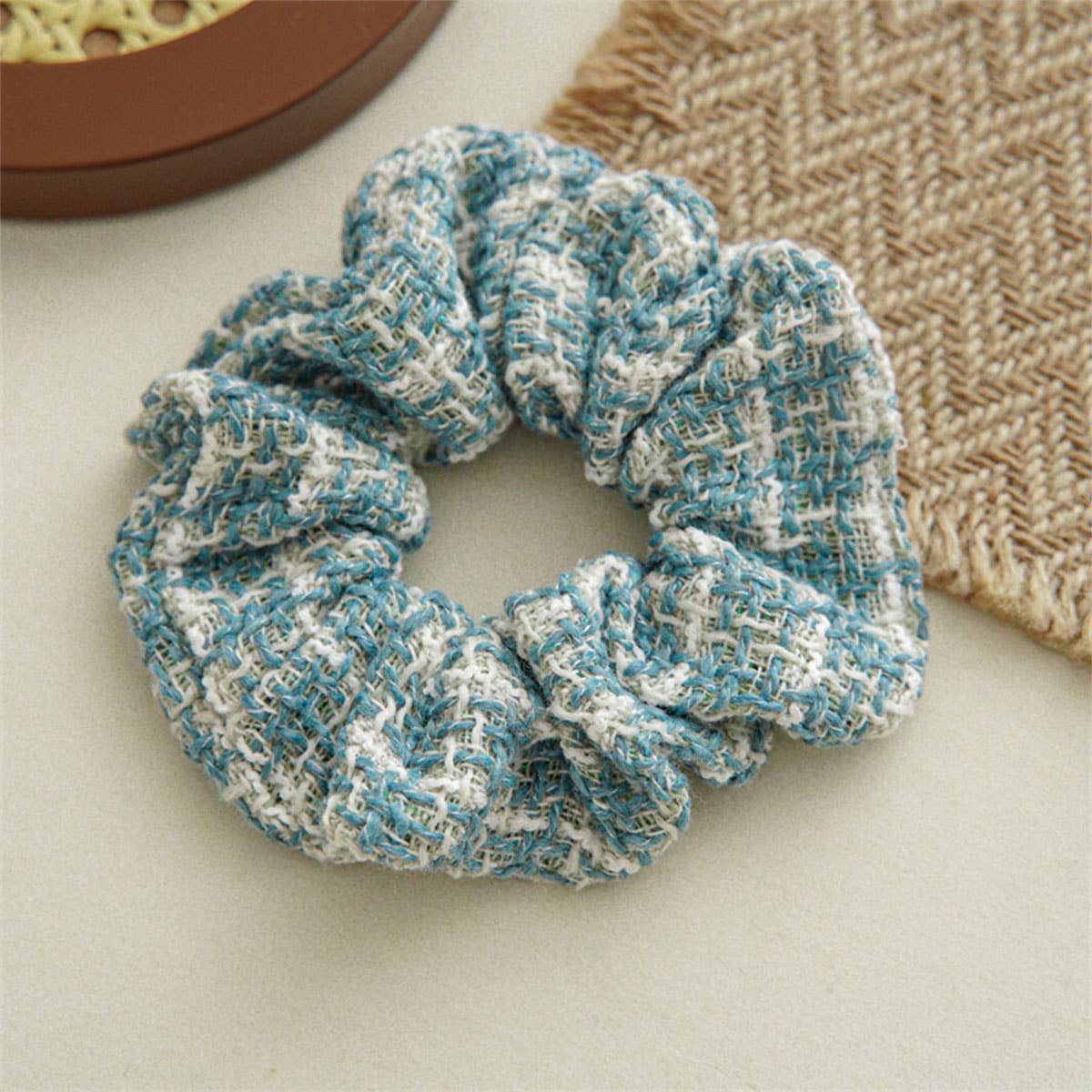 HOUNDSTOOTH SCRUNCHIES FOR HAIR_CWAHA0378: Blue / (OS) 3