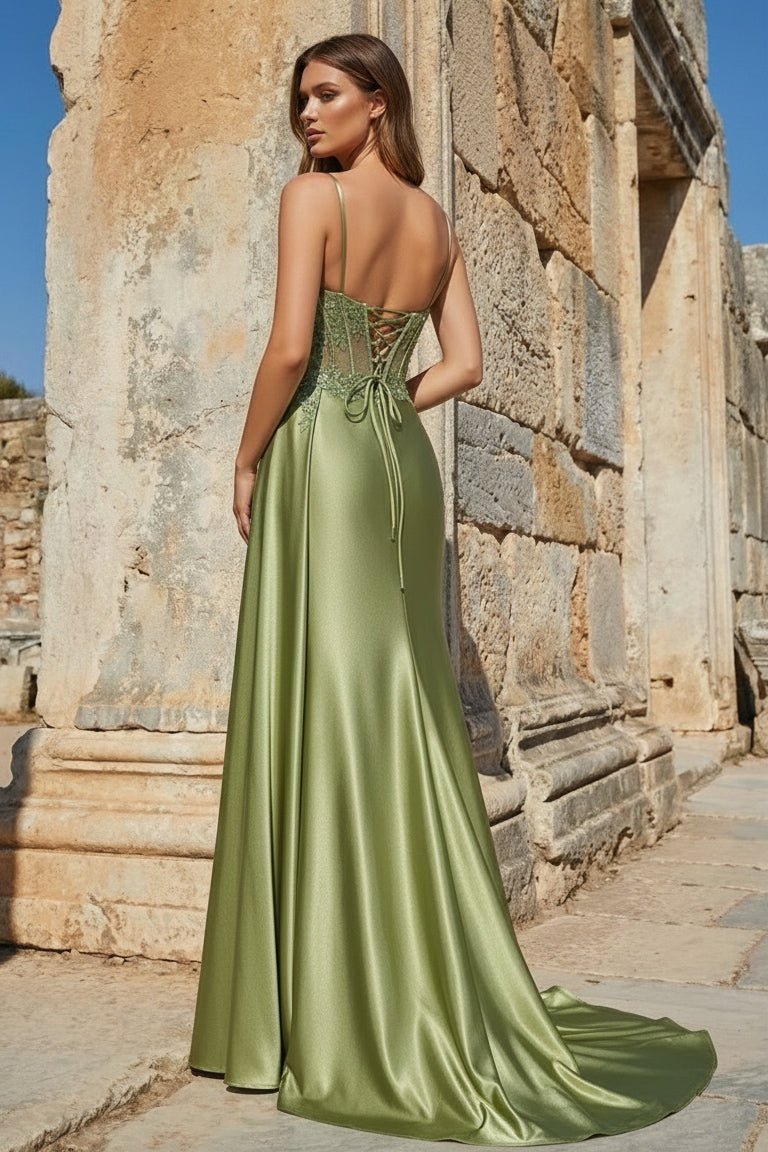 Spaghetti Strap Satin Mermaid Prom Dress - Image 2