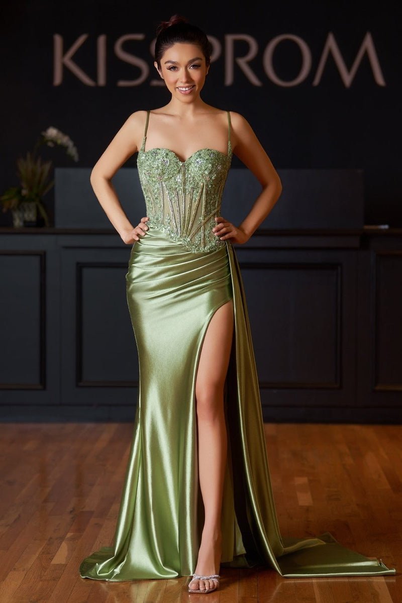 Spaghetti Strap Satin Mermaid Prom Dress - Image 7
