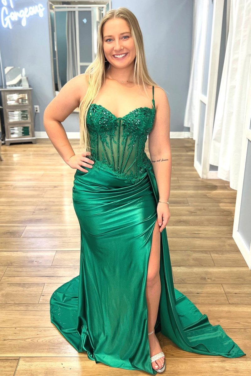 Spaghetti Strap Satin Mermaid Prom Dress - Image 25