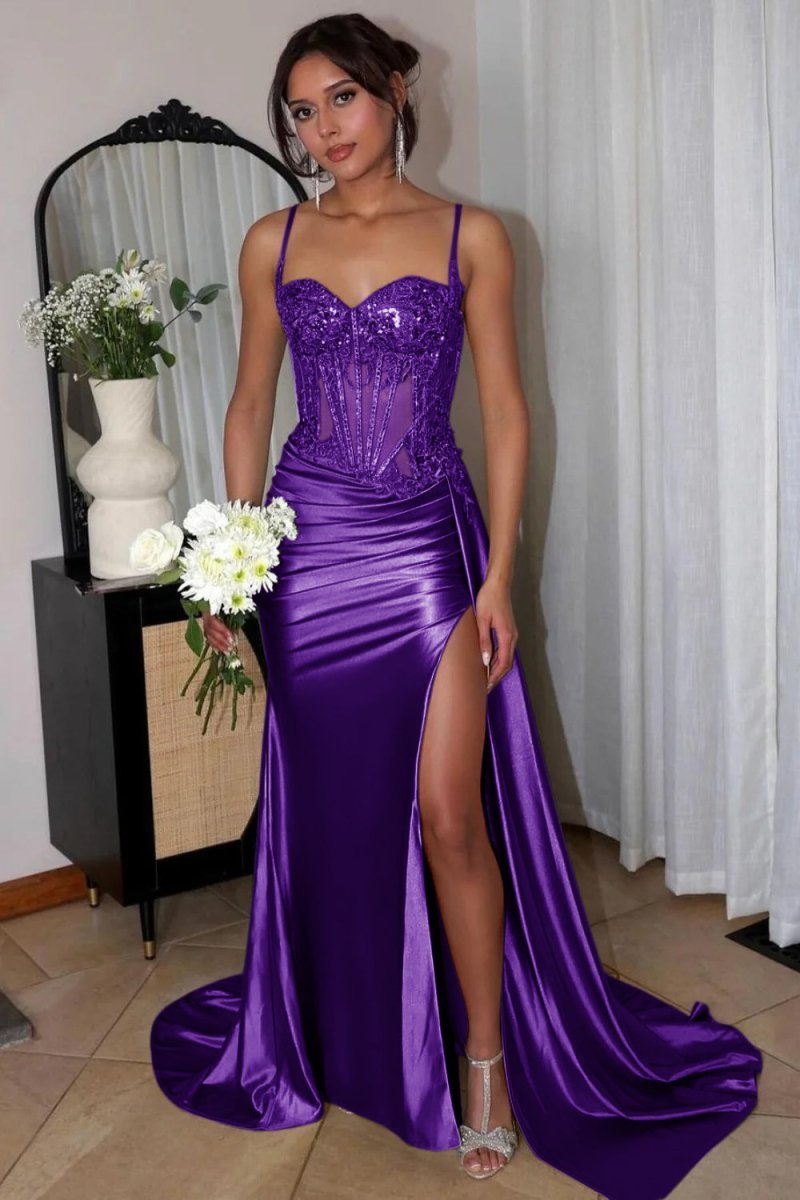 Spaghetti Strap Satin Mermaid Prom Dress - Image 35